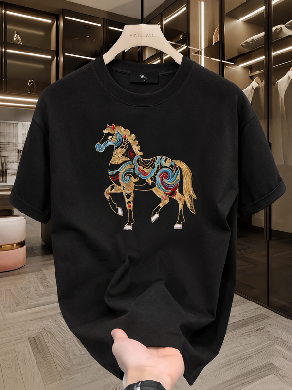 Horse Embroidery Oversized 100% Cotton Tshirt β Premium Streetwear